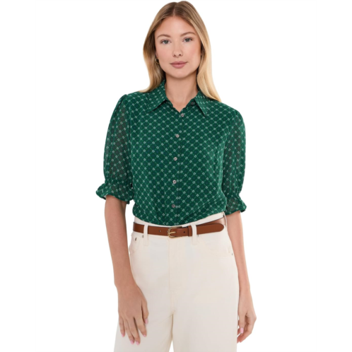 Womens CeCe Short Sleeve Smocked Cuff Button-Down Top