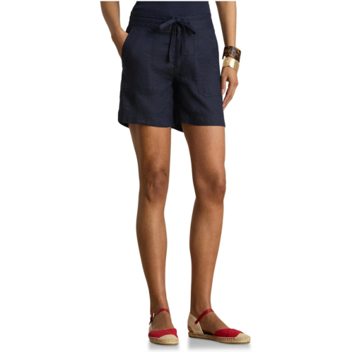 POLO Ralph Lauren Womens Lauren Ralph Lauren Linen Wide-Leg Drawcord Shorts