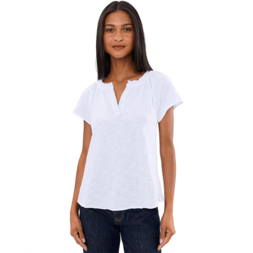 Womens Mod-o-doc Short Sleeve Ruffle Henley Swing Top