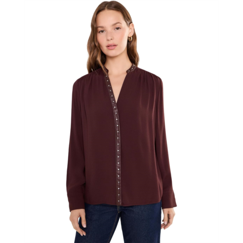 Womens Vince Gathered Long Sleeve Top w/ Studded Trim