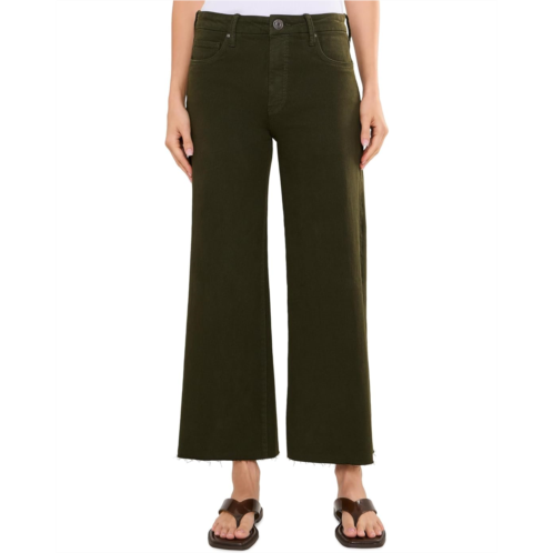 Womens KUT from the Kloth Meg High-Rise Fab Ab Wide Leg Raw Hem in Tuscan Olive