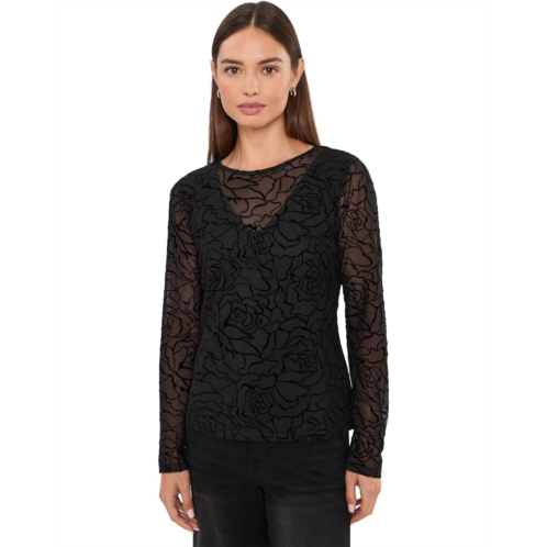 Womens Liverpool Los Angeles Long Sleeve Layered Knit Top with V Detail