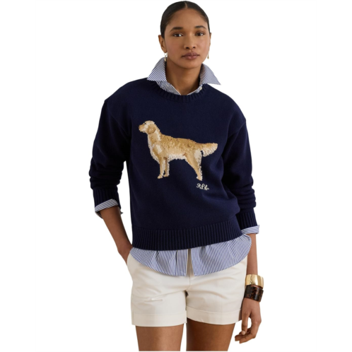 POLO Ralph Lauren Womens Lauren Ralph Lauren Intarsia-Knit Golden Retriever Sweater