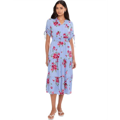 Womens CeCe Ruched Short Sleeve Smocked Waist Tiered Maxi Dress