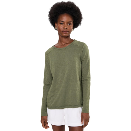Womens Elliott Lauren Garment Dye Tee Long Sleeve Crew Neck with Rib Trim and Side Slit Detail