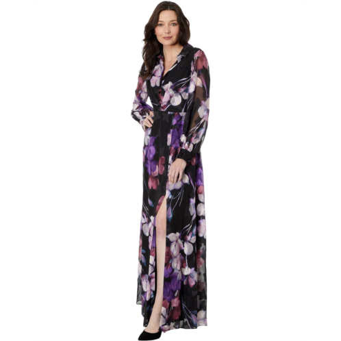 Adrianna Papell Printed Floral Long Sleeve Shirt Dress Gown