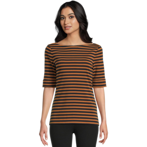 POLO RALPH LAUREN Womens Lauren Ralph Lauren Striped Stretch Cotton Boatneck Tee