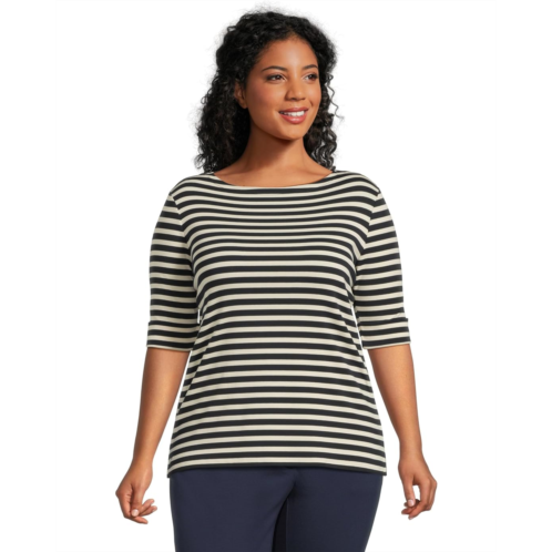 POLO RALPH LAUREN Womens Lauren Ralph Lauren Plus Size Striped Stretch Cotton Boatneck Tee