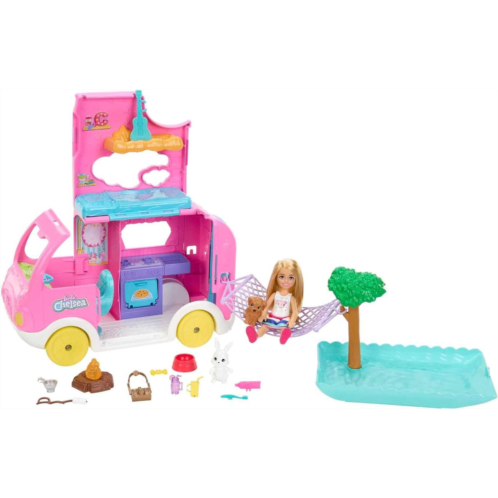 Barbie Camper Chelsea 2-in-1 Playset and Accessories Small Doll 2 Pets & 15 Accessories Vehicle Transforms into Camp Site (Amazon Exclusive)