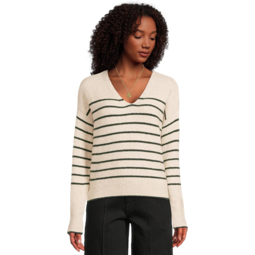 Madewell Stripe V-Neck Cozy Cotton Wedged Pullover