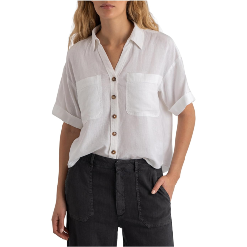 KUT from the Kloth Brianna - Boxy Button Front Shirt with Short Sleeve & Pocket