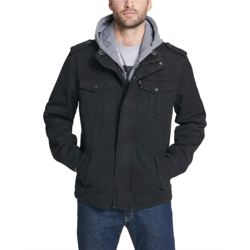 Mens Levis Levis Washed Cotton Hooded Military Jacket