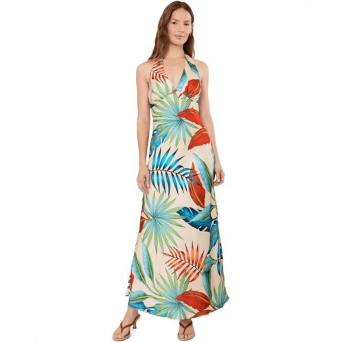 Womens Avec Les Filles Botanical Satin Scarf Tie Maxi Dress