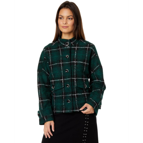 Elliott Lauren Plaid Romance Button Front Jacket w/ Patch Pockets