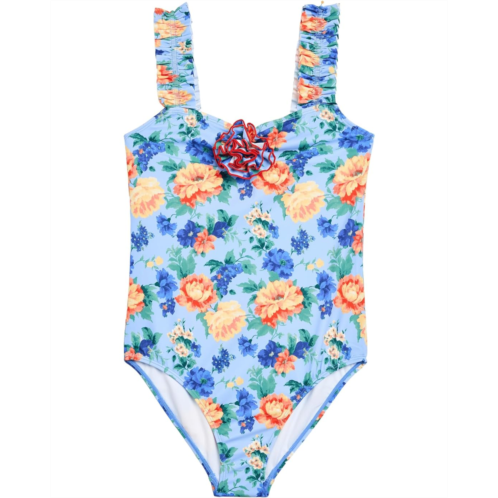 Girls Janie and Jack Blue Floral Onepiece Swimsuit (Toddler/Little Kid/Big Kid)