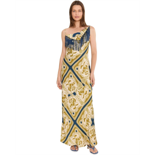 Avec Les Filles Satin Fringe Cowl Slip Dress