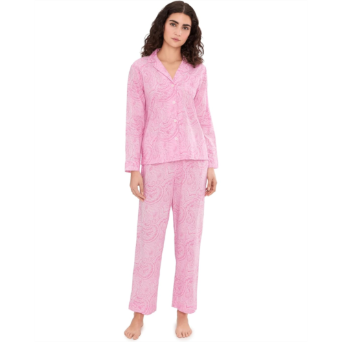 POLO Ralph Lauren Womens Lauren Ralph Lauren Woven Long Sleeve Notch Collar Ankle Pants Pajama Set