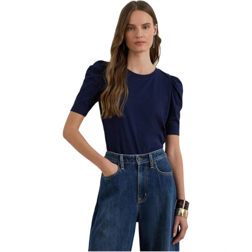 POLO Ralph Lauren Womens Lauren Ralph Lauren Slub Jersey Puff-Sleeve Top