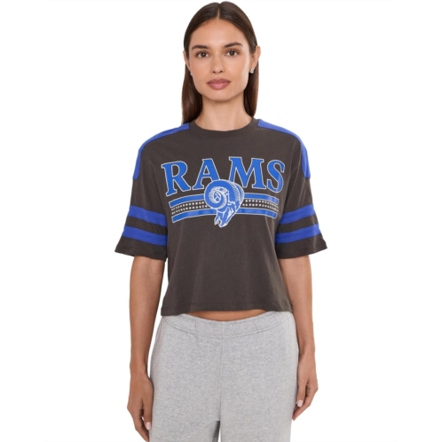 Womens Junk Food Clothing NFL Los Angeles Rams Bling Striped Crop Tee