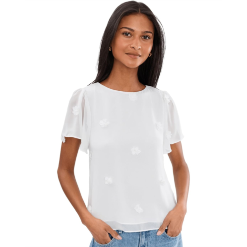 CeCe 3D Flower Applique Crew Neck Top
