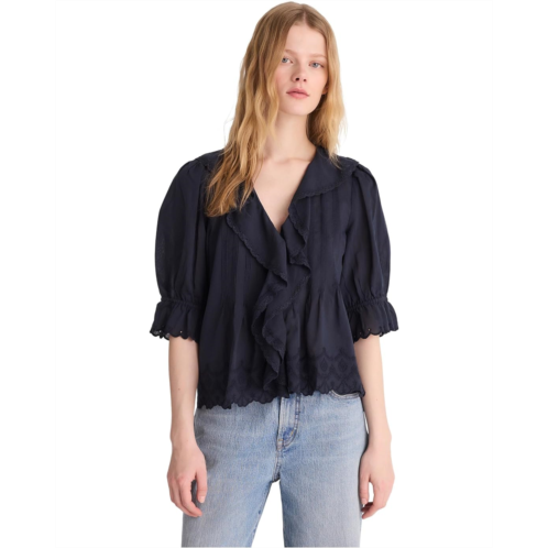 Womens Madewell Ruffled Puff-Sleeve Top