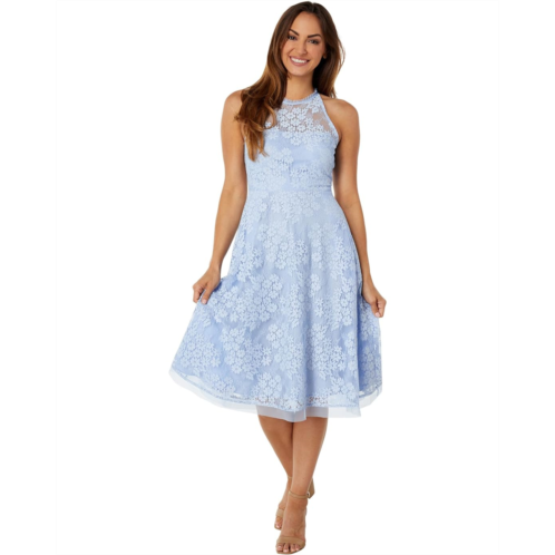 Vince Camuto Lace Ruffle Halter Neck Fit-and-Flare Midi