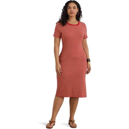 POLO Ralph Lauren Womens Lauren Ralph Lauren Petite Striped Cotton-Blend Ribbed Tee Dress