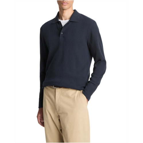 Mens Vince Variegated Texture Long Sleeve Polo