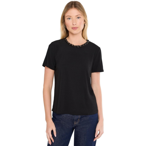 Womens CeCe Short Sleeve Crew Neck Tee with Sequin Neckline