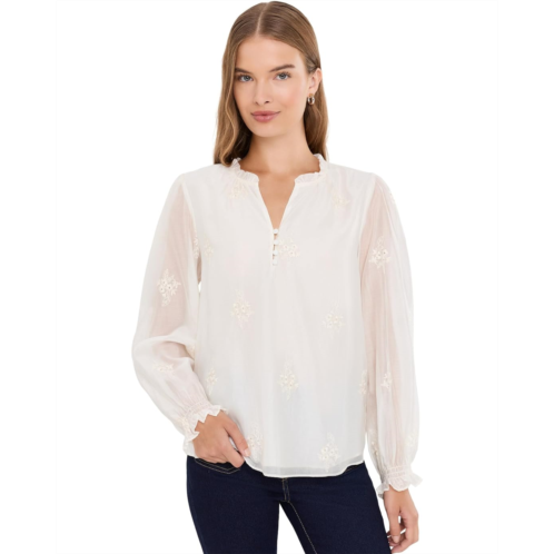 Womens CeCe Long Sleeve Ruffle Neck Top