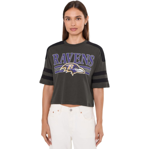 Womens Junk Food Clothing NFL Baltimore Ravens Bling Striped Crop Tee