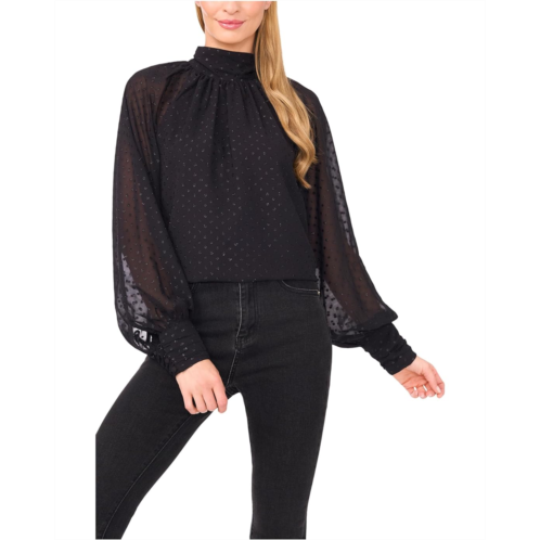 CeCe Long Sleeve Bow Neck Clip Dot Blouse