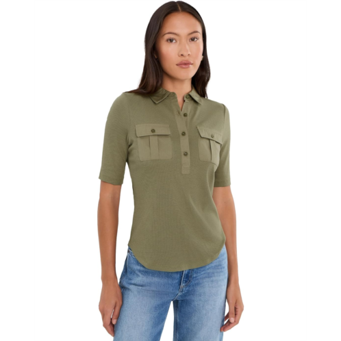 POLO Ralph Lauren Womens Lauren Ralph Lauren Petite Rib-Knit Elbow-Sleeve Collared Top