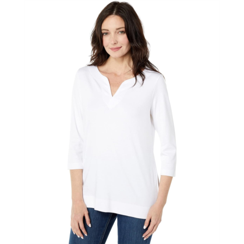 L.L.Bean Womens LLBean Pima Tops Split-Neck Tunic 3/4 Sleeve