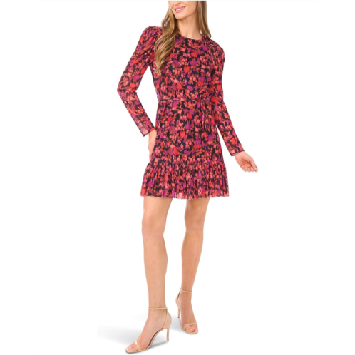 Womens CeCe Shirred Long Sleeve Waist Tie Dress