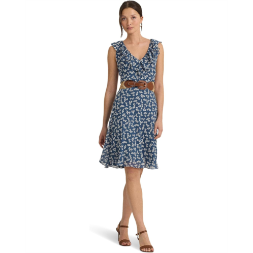 POLO RALPH LAUREN Womens Lauren Ralph Lauren Floral Ruffle-Trim Georgette Dress