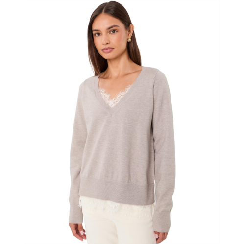 Womens Liverpool Los Angeles V-Neck Long Sleeve Sweater with Lace