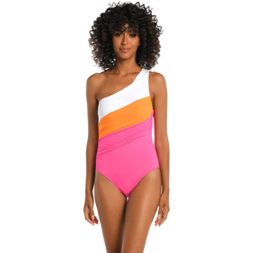La Blanca Island Goddess Shirred Color-Block One Shoulder Mio