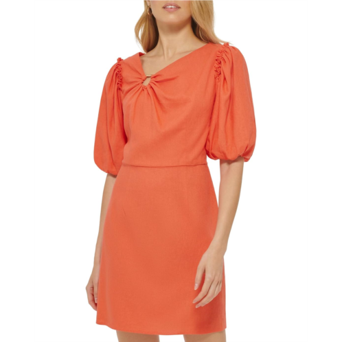 DKNY Short Sleeve Neck Ring Linen Midi Dress