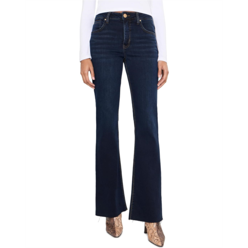 Womens KUT from the Kloth Ana High-Rise Fab Ab Flare Raw Hem in Wave/Euro Base Wash