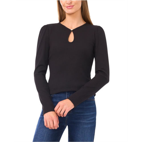 CeCe Long Sleeve Pearl Keyhold Knit Top