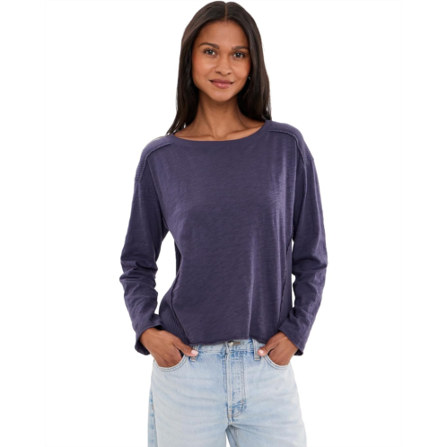 Womens Mod-o-doc Long Sleeve Mix Media Jewel Neck Top