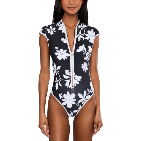 Seafolly Mayflower Cap Sleeve Zip Front One-Piece