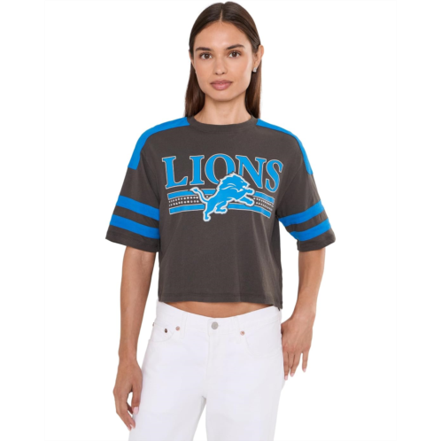 Womens Junk Food Clothing NFL Detroit Lions Bling Striped Crop Tee