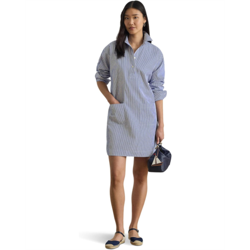 POLO Ralph Lauren Womens Lauren Ralph Lauren Striped Cotton Broadcloth Shirtdress