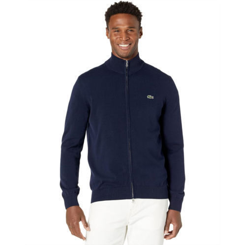 Mens Lacoste Long Sleeve Solid Jersey Full Zip High Neck Sweater