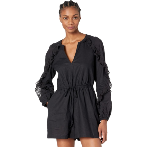 BCBGMAXAZRIA Long Sleeve Cotton Eyelet Romper