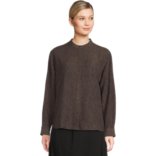 Eileen Fisher Woven Plisse Mandarin Collar Shirt
