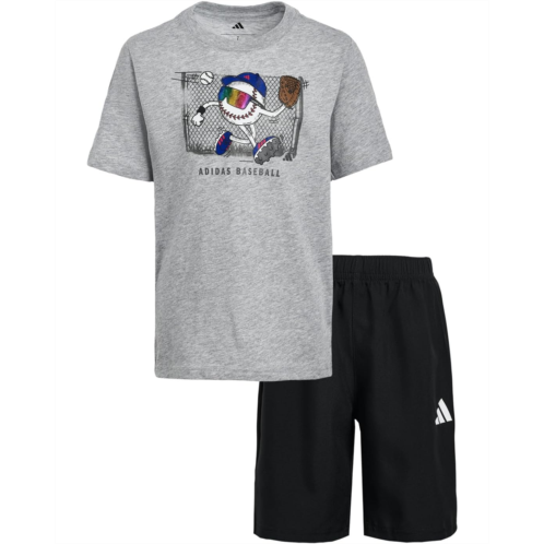 Adidas Kids Graphic Heather Tee Woven Shorts Set (Toddler/Little Kid)