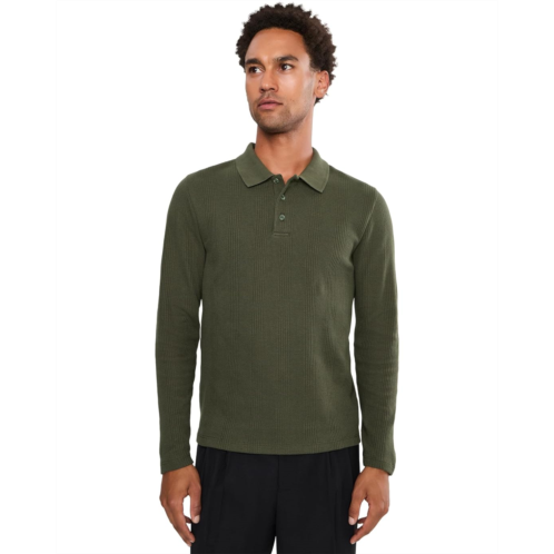 Mens Vince Variegated Texture Long Sleeve Polo